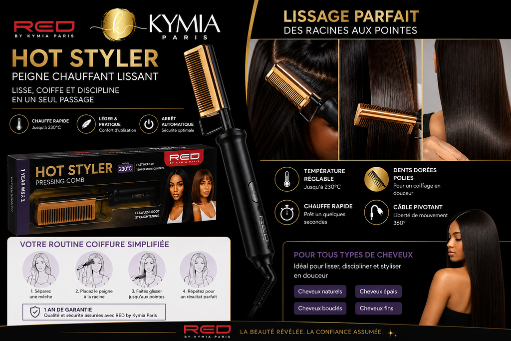 Red Kiss by Kymia Paris – Hot Styler Peigne Chauffant Lissant Professionnel 230°C