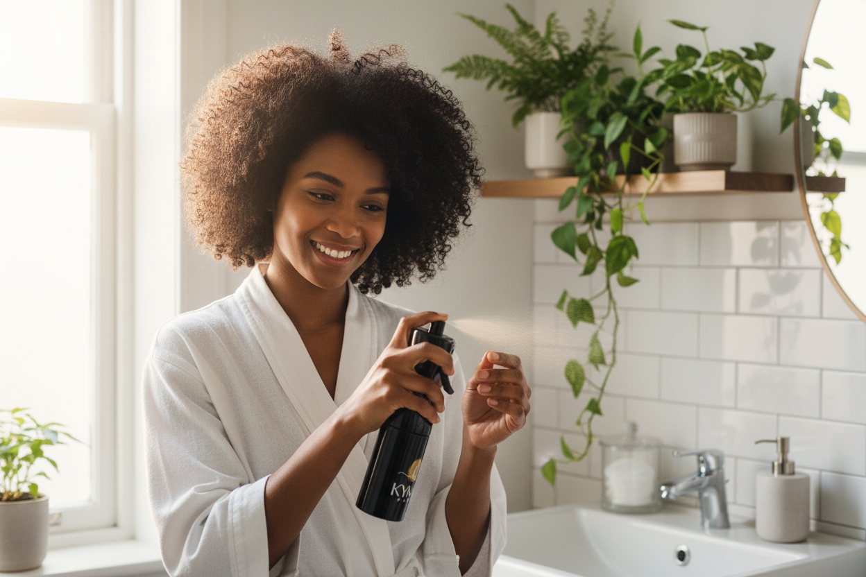 Femme dans sa salle de bain