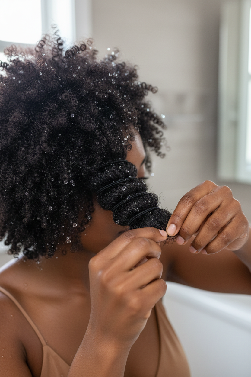 Femme utilisant élastiques noirs