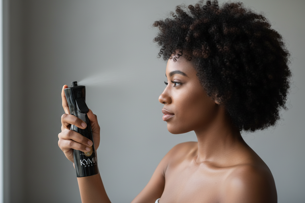 Femme utilisant le brumisateur