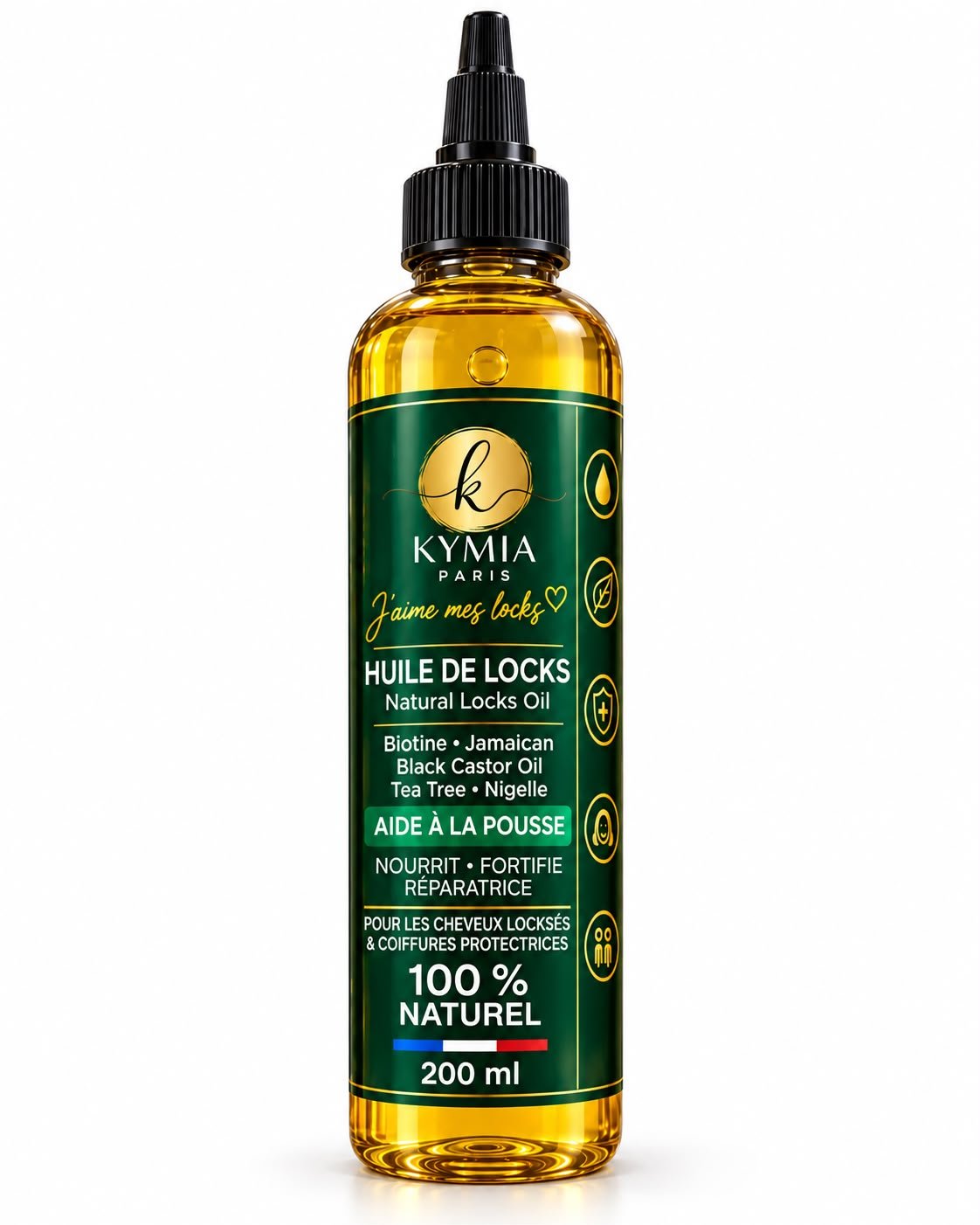 Huile de Locks – Biotine, Ricin noir, Tea Tree & Nigelle – 200 ml - Kymia Paris