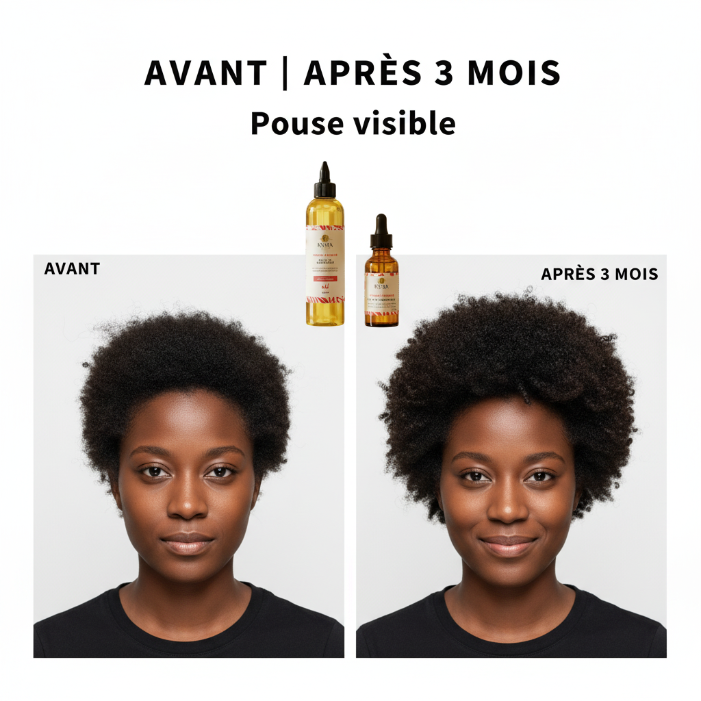 Élixir de Croissance - Avant Après afro courte beaucoup plus dense