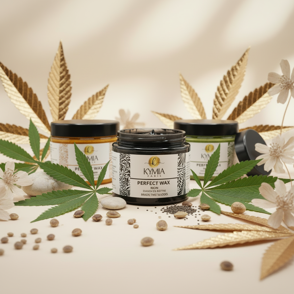 Kymia Perfect WAX - Cire capillaire naturelle sur fond luxe avec éléments naturels dorés