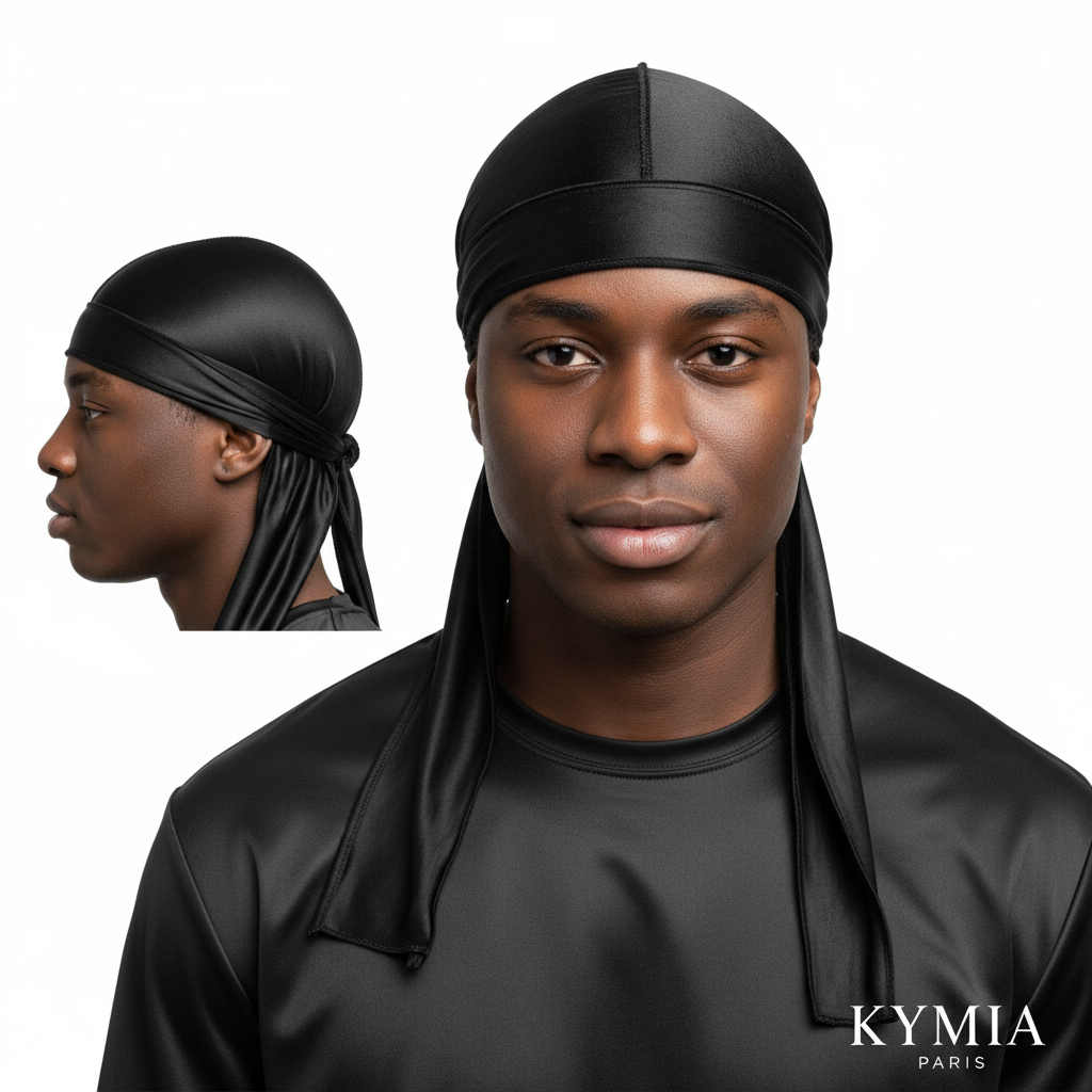 Homme portant le Durag en Satin Kymia Paris - Protection et style